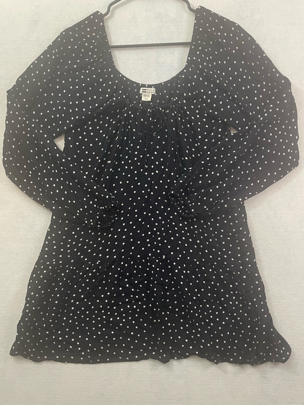 Billabong Black Polka Dot Long Sleeve Tiered Dress size S